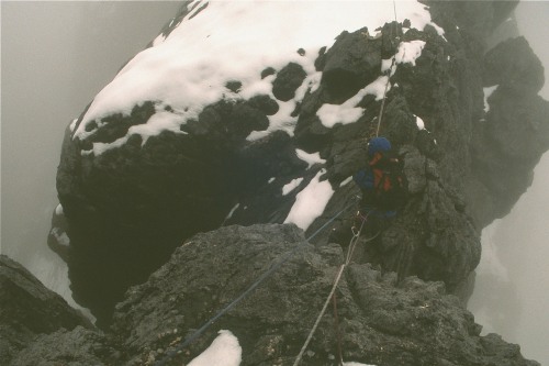 Small but exposed gaps present an additional challenge on the summit ridge.